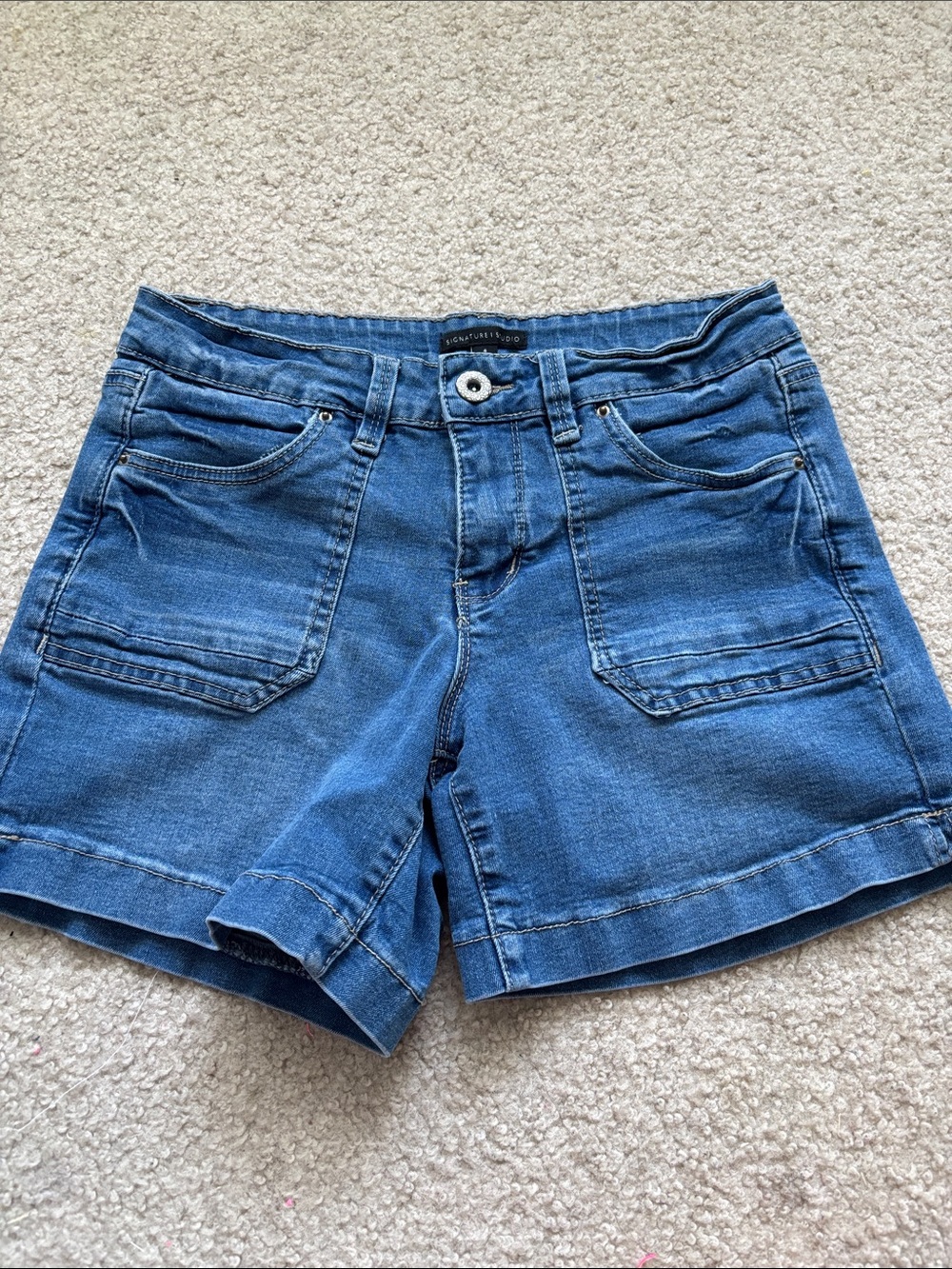 Signature Studio Blue Denim Patch Pocket Shorts